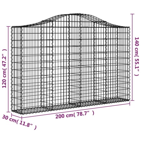 vidaXL Gabionen mit Hochbogen 30Stk. 200x30x120/140cm Verzinktes Eisen