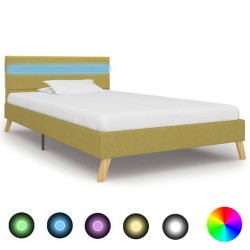 Bettgestell mit LED Grün Stoff 90×200 cm