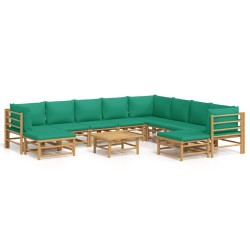 vidaXL 11-tlg. Garten-Lounge-Set mit Grünen Kissen Bambus