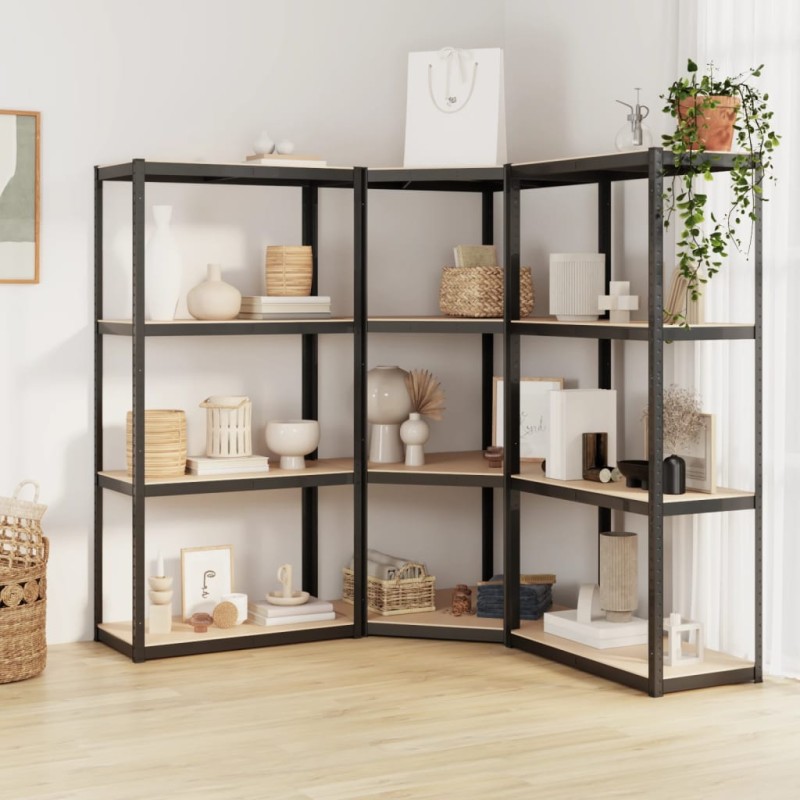 vidaXL Regale mit 4 Böden 3 Stk. Anthrazit Stahl & Holzwerkstoff vidaXL Regale mit 4 Böden 3 Stk. Anthrazit Stahl & Holzwerkstoff