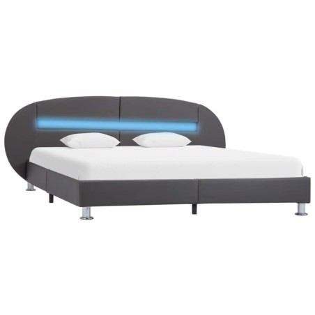 Bettgestell mit LED Grau Kunstleder 180x200 cm