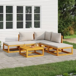 vidaXL 6-tlg. Garten-Lounge-Set mit Hellgrauen Kissen Massivholz