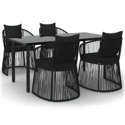 vidaXL 5-tlg. Garten-Essgruppe mit Kissen Schwarz PVC Rattan