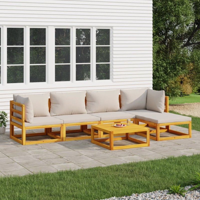 vidaXL 6-tlg. Garten-Lounge-Set mit Hellgrauen Kissen Massivholz vidaXL 6-tlg. Garten-Lounge-Set mit Hellgrauen Kissen Massivholz