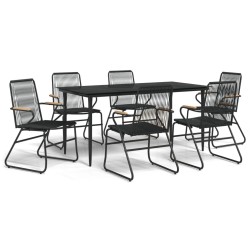 vidaXL 7-tlg. Garten-Essgruppe Schwarz PVC-Rattan