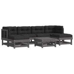vidaXL 7-tlg. Garten-Lounge-Set mit Kissen Grau Massivholz
