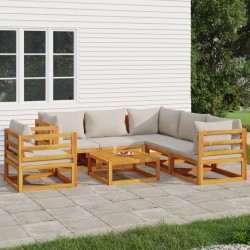 vidaXL 7-tlg. Garten-Lounge-Set mit Hellgrauen Kissen Massivholz