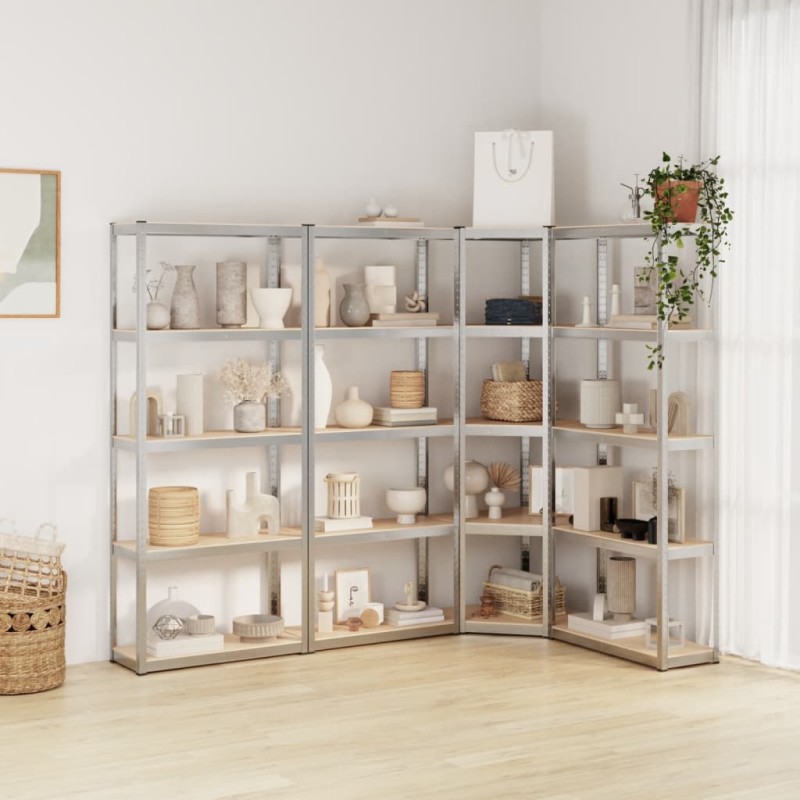 vidaXL Regale mit 5 Böden 4 Stk. Silbern Stahl & Holzwerkstoff vidaXL Regale mit 5 Böden 4 Stk. Silbern Stahl & Holzwerkstoff