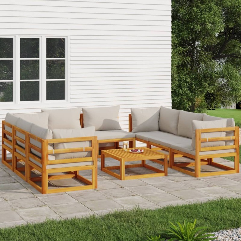vidaXL 9-tlg. Garten-Lounge-Set mit Hellgrauen Kissen Massivholz vidaXL 9-tlg. Garten-Lounge-Set mit Hellgrauen Kissen Massivholz