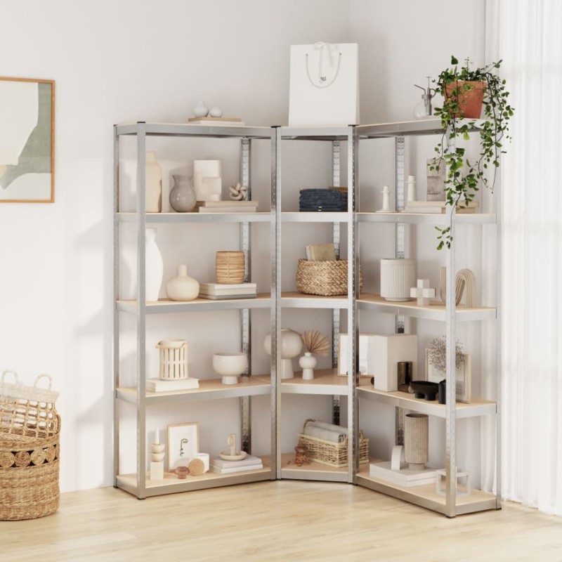 vidaXL Regale mit 5 Böden 3 Stk. Silbern Stahl & Holzwerkstoff vidaXL Regale mit 5 Böden 3 Stk. Silbern Stahl & Holzwerkstoff