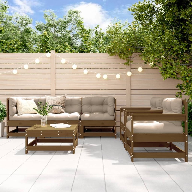 vidaXL 6-tlg. Garten-Lounge-Set mit Kissen Honigbraun Massivholz vidaXL 6-tlg. Garten-Lounge-Set mit Kissen Honigbraun Massivholz