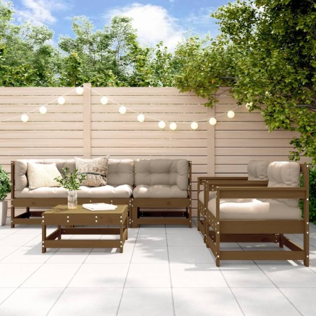 vidaXL 6-tlg. Garten-Lounge-Set mit Kissen Honigbraun Massivholz