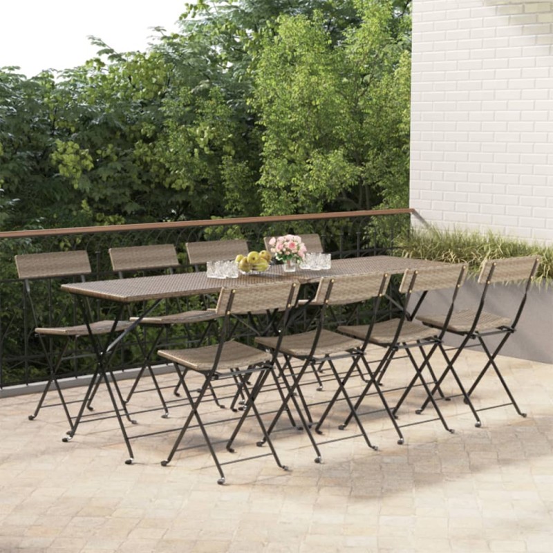 vidaXL Bistrostühle 8 Stk. Klappbar Grau Poly Rattan und Stahl vidaXL Bistrostühle 8 Stk. Klappbar Grau Poly Rattan und Stahl