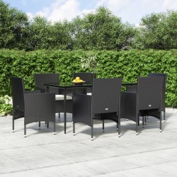 vidaXL 7-tlg. Garten-Essgruppe mit Kissen Schwarz