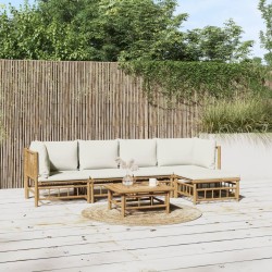 vidaXL 6-tlg. Garten-Lounge-Set mit Cremeweißen Kissen Bambus