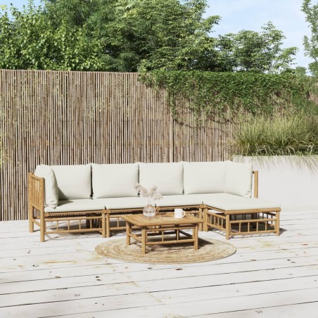 vidaXL 6-tlg. Garten-Lounge-Set mit Cremeweißen Kissen Bambus