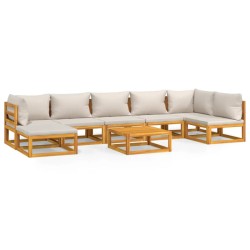 vidaXL 8-tlg. Garten-Lounge-Set mit Hellgrauen Kissen Massivholz