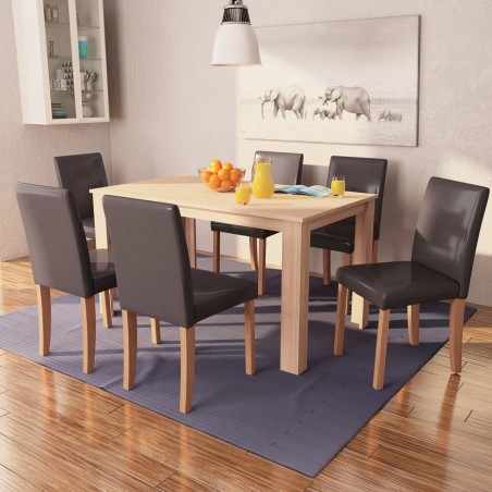 vidaXL Esszimmertisch und Stühle 7-tlg. Kunstleder Eiche Braun
