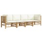 vidaXL 4-tlg. Garten-Lounge-Set mit Cremeweißen Kissen Bambus vidaXL 4-tlg. Garten-Lounge-Set mit Cremeweißen Kissen Bambus