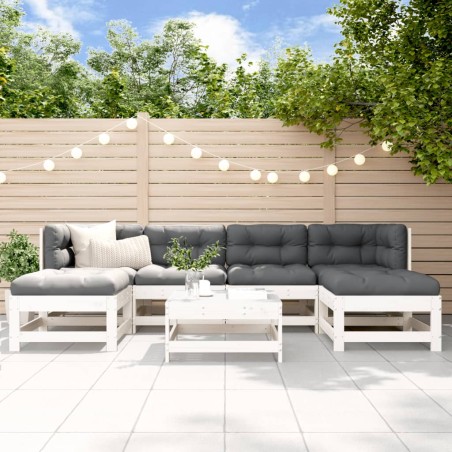 vidaXL 7-tlg. Garten-Lounge-Set mit Kissen Weiß Massivholz