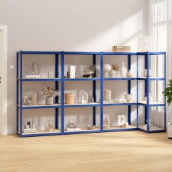 vidaXL Regale mit 4 Böden 4 Stk. Blau Stahl & Holzwerkstoff