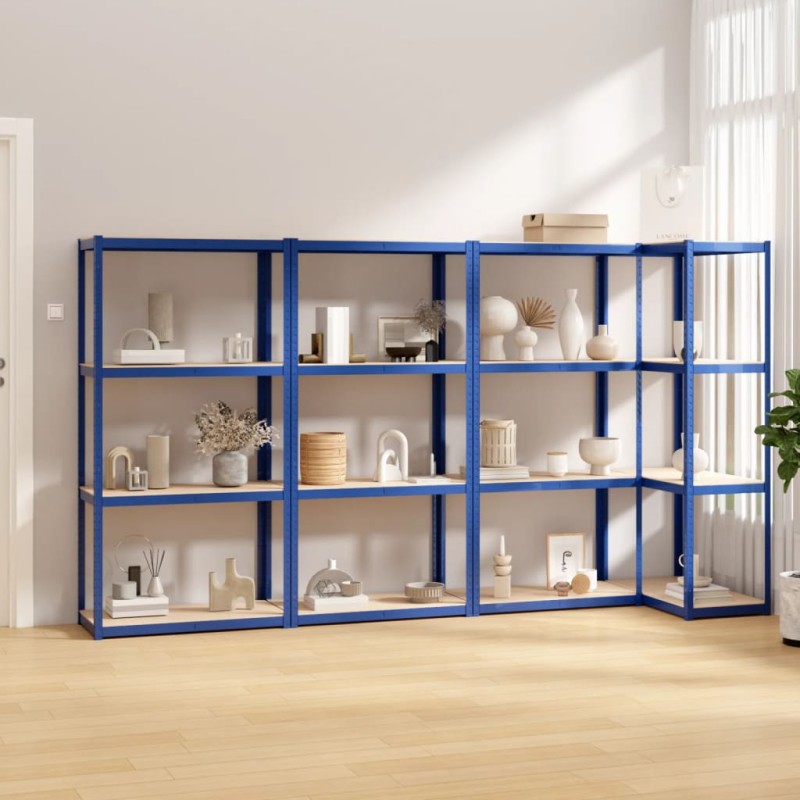 vidaXL Regale mit 4 Böden 4 Stk. Blau Stahl & Holzwerkstoff vidaXL Regale mit 4 Böden 4 Stk. Blau Stahl & Holzwerkstoff