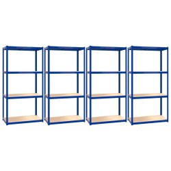 vidaXL Regale mit 4 Böden 4 Stk. Blau Stahl & Holzwerkstoff