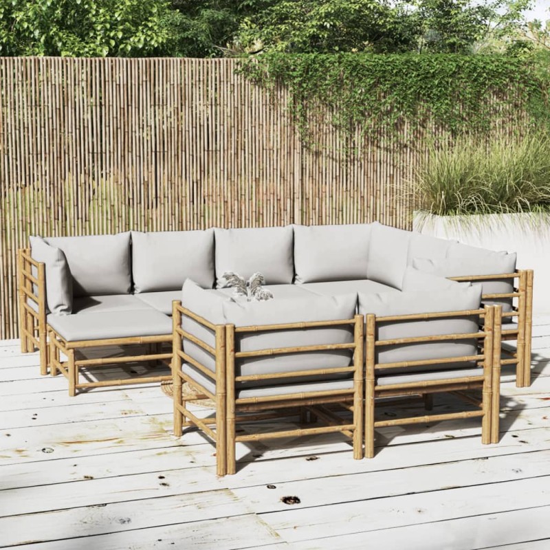 vidaXL 10-tlg. Garten-Lounge-Set mit Hellgrauen Kissen Bambus vidaXL 10-tlg. Garten-Lounge-Set mit Hellgrauen Kissen Bambus