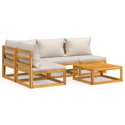 vidaXL 5-tlg. Garten-Lounge-Set mit Hellgrauen Kissen Massivholz