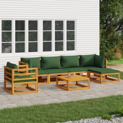 vidaXL 7-tlg. Garten-Lounge-Set mit Grünen Kissen Massivholz
