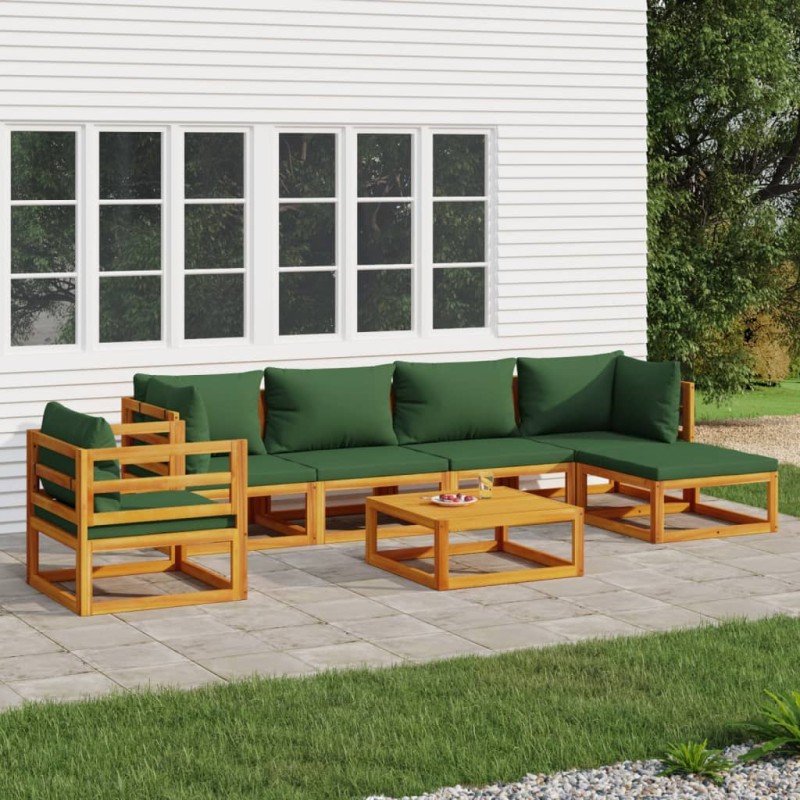 vidaXL 7-tlg. Garten-Lounge-Set mit Grünen Kissen Massivholz vidaXL 7-tlg. Garten-Lounge-Set mit Grünen Kissen Massivholz