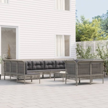 vidaXL 12-tlg. Garten-Lounge-Set mit Kissen Grau Poly Rattan