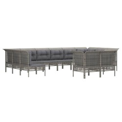 vidaXL 12-tlg. Garten-Lounge-Set mit Kissen Grau Poly Rattan
