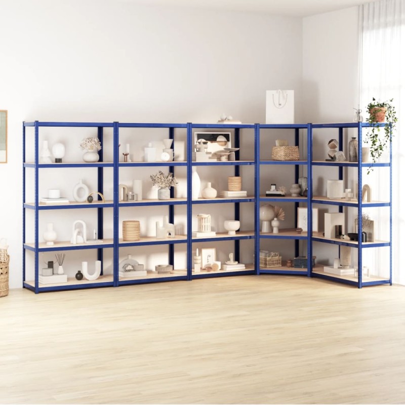 vidaXL Regale mit 5 Böden 5 Stk. Blau Stahl & Holzwerkstoff vidaXL Regale mit 5 Böden 5 Stk. Blau Stahl & Holzwerkstoff