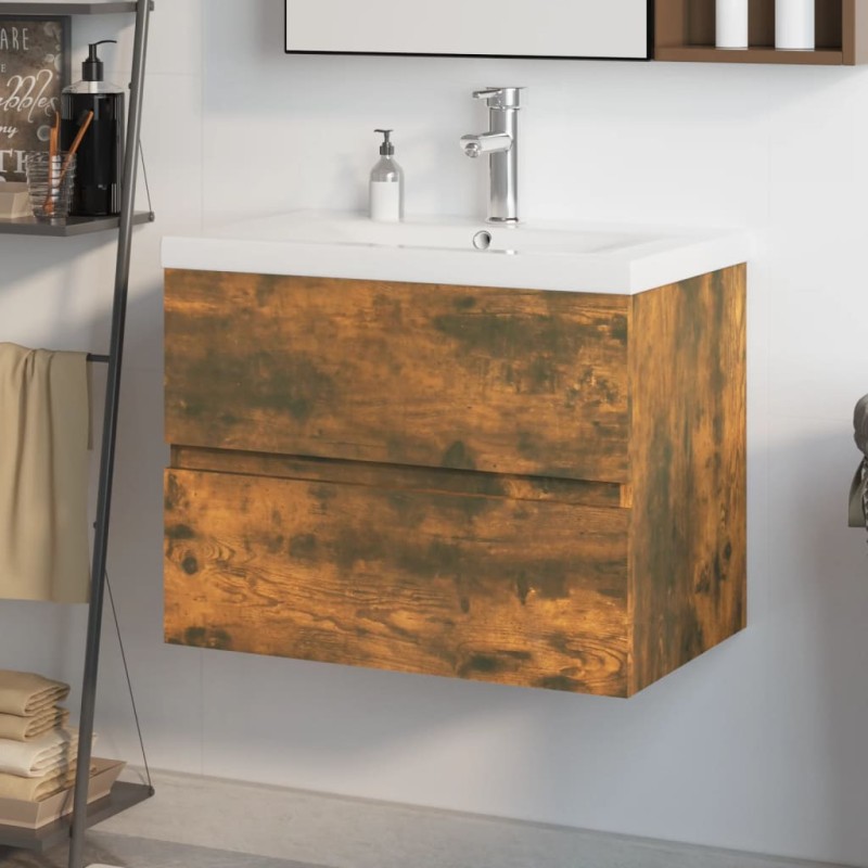 vidaXL Waschbeckenschrank mit Einbaubecken Räuchereiche Holzwerkstoff vidaXL Waschbeckenschrank mit Einbaubecken Räuchereiche Holzwerkstoff
