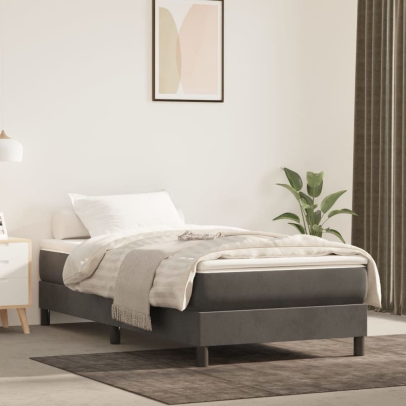 vidaXL Boxspringbett mit Matratze Dunkelgrau 90x200 cm Samt vidaXL Boxspringbett mit Matratze Dunkelgrau 90x200 cm Samt