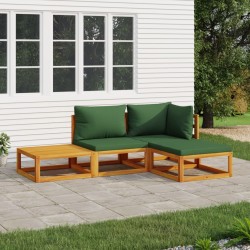 vidaXL 4-tlg. Garten-Lounge-Set mit Grünen Kissen Massivholz