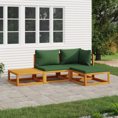 vidaXL 4-tlg. Garten-Lounge-Set mit Grünen Kissen Massivholz