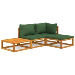 vidaXL 4-tlg. Garten-Lounge-Set mit Grünen Kissen Massivholz