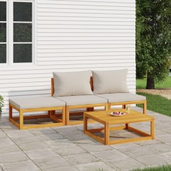 vidaXL 4-tlg. Garten-Lounge-Set mit Hellgrauen Kissen Massivholz
