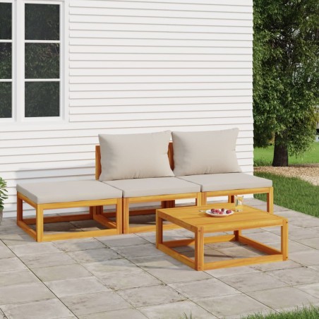 vidaXL 4-tlg. Garten-Lounge-Set mit Hellgrauen Kissen Massivholz
