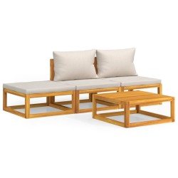 vidaXL 4-tlg. Garten-Lounge-Set mit Hellgrauen Kissen Massivholz