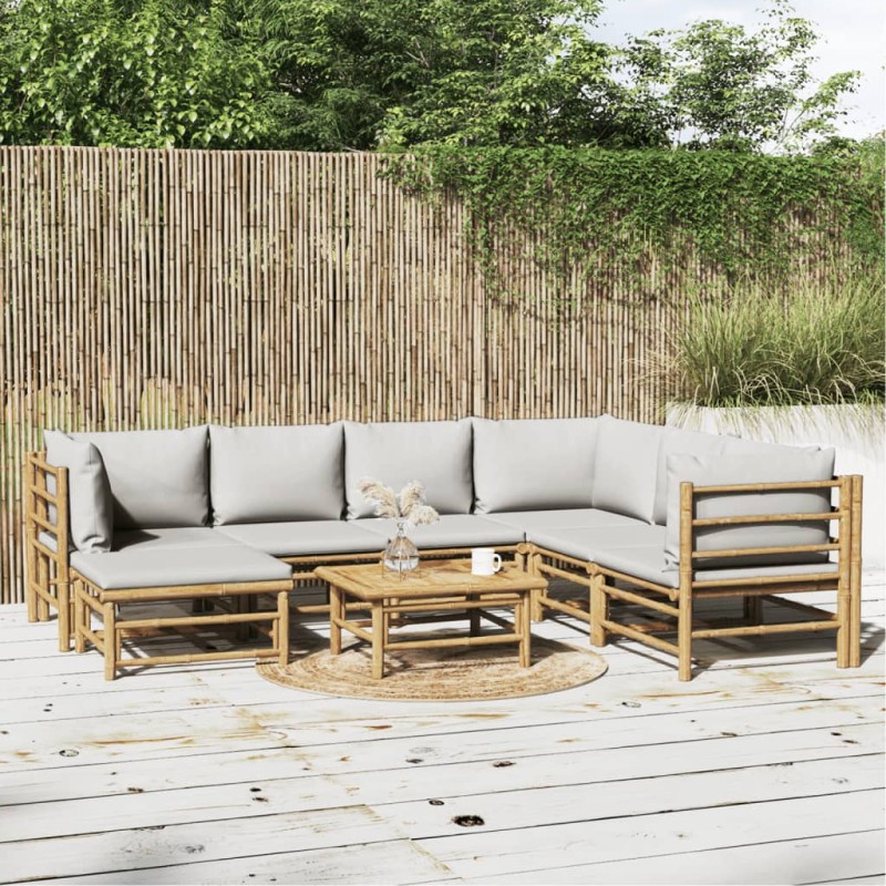 vidaXL 8-tlg. Garten-Lounge-Set mit Kissen Hellgrau Bambus vidaXL 8-tlg. Garten-Lounge-Set mit Kissen Hellgrau Bambus