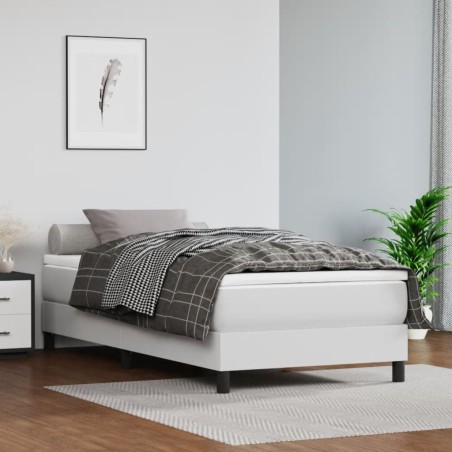 vidaXL Boxspringbett mit Matratze Weiß 90x200 cm Kunstleder