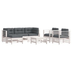 vidaXL 7-tlg. Garten-Lounge-Set mit Kissen Weiß Massivholz