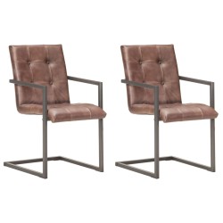 vidaXL Freischwinger 2 Stk. Braun Echtleder