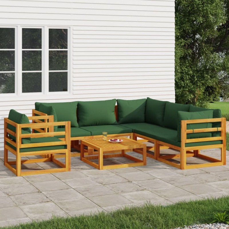 vidaXL 7-tlg. Garten-Lounge-Set mit Grünen Kissen Massivholz vidaXL 7-tlg. Garten-Lounge-Set mit Grünen Kissen Massivholz