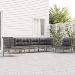 vidaXL 6-tlg. Garten-Lounge-Set mit Kissen Grau Poly Rattan