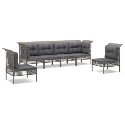 vidaXL 6-tlg. Garten-Lounge-Set mit Kissen Grau Poly Rattan