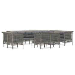 vidaXL 13-tlg. Garten-Lounge-Set mit Kissen Grau Poly Rattan